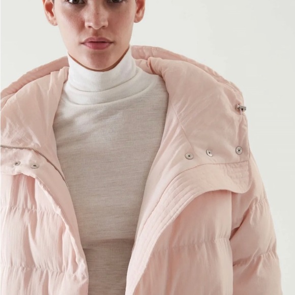 COS FLWRDWN eco puffer long down coat pink hood maxi midi trench Med Large - Picture 5 of 16